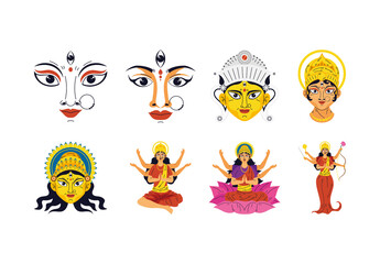 Colorful Navratri Festival Hindu Religious Illustration Set