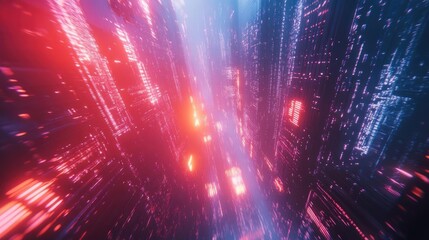 Obraz premium Abstract Digital Art Background with Glowing Red and Blue Particles and Lines