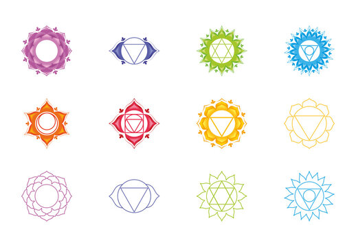 Colorful Sutras Patanjali Yoga Hindu Symbols Icons Set