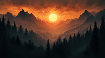 Obraz premium Majestic Sunset Over Mountainous Landscape