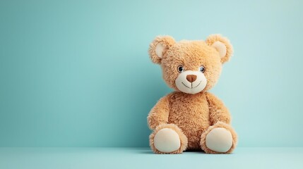 Obraz premium Adorable teddy bear sitting on a light blue background