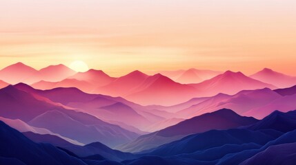 Obraz premium Majestic Sunset Over Vibrant Mountain Ranges with Layered Peaks and Gentle Color Gradients in the Sky at Dusk