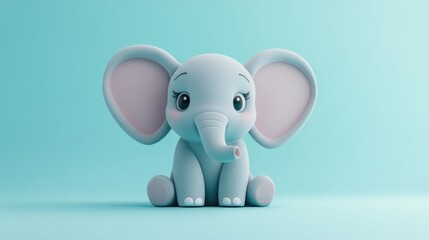Fototapeta premium A cute cartoon elephant sitting with large ears and a trunk