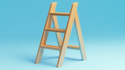 Wooden Step Ladder on Blue Background