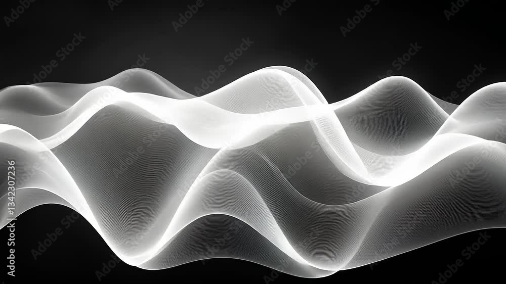 Poster abstract flowing waves of light on a dark background, creating a sense of movement and depth