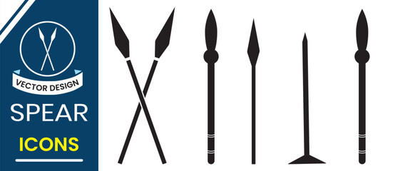Spear icon vector set. Silhouette of Spear icon symbol and sign. Weapon icon vector, Ancient spear design for website, logo, app. Vector illustration.