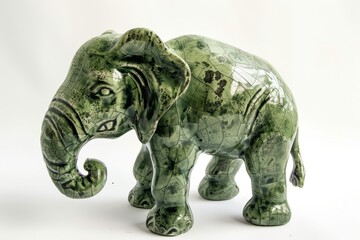 Escultura de jade tallada de un elefante con ornamentación de estilo asiático, figura de un elefante de jade verde