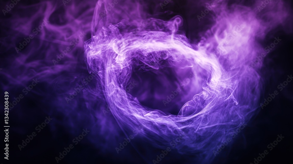 Aufkleber mystical purple smoke swirl creating a circular shape against a dark background for abstract art and
