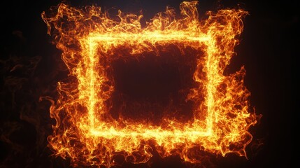 Fiery square frame with intense orange flames on a dark background. Use it to convey intensity, energy, passion, or powerful transformation.