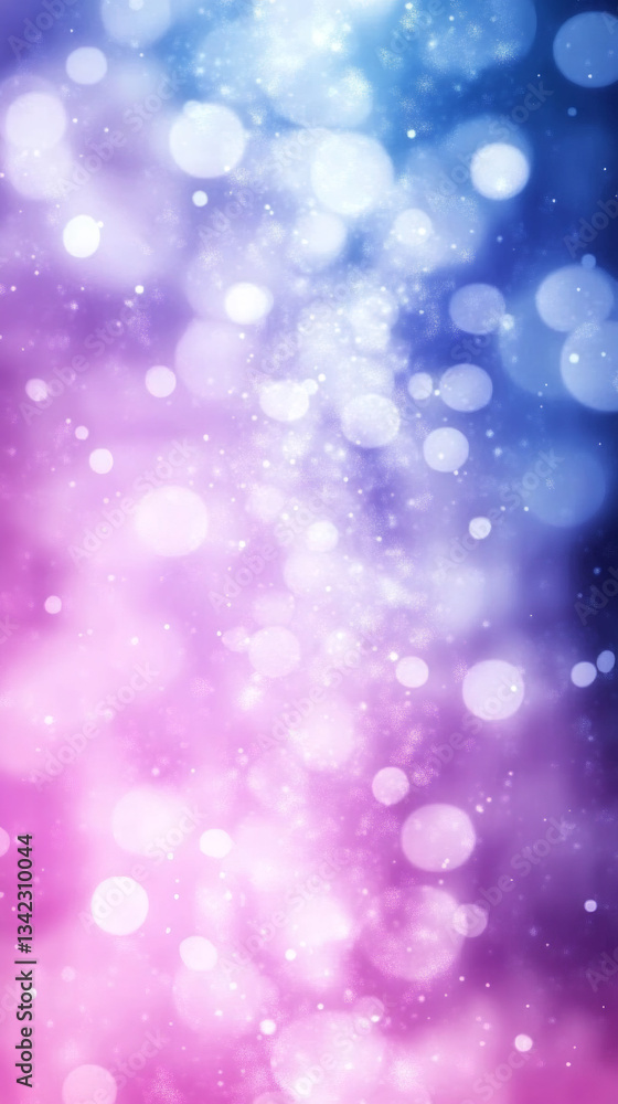 Poster Sparkling pink and blue backdrop featuring luminous bokeh and drifting snowflakes, generating enchanting winter ambiance