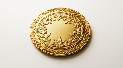A highly detailed, gold medal with a laurel wreath design on a soft background, evoking themes of achievement, victory, and honor.