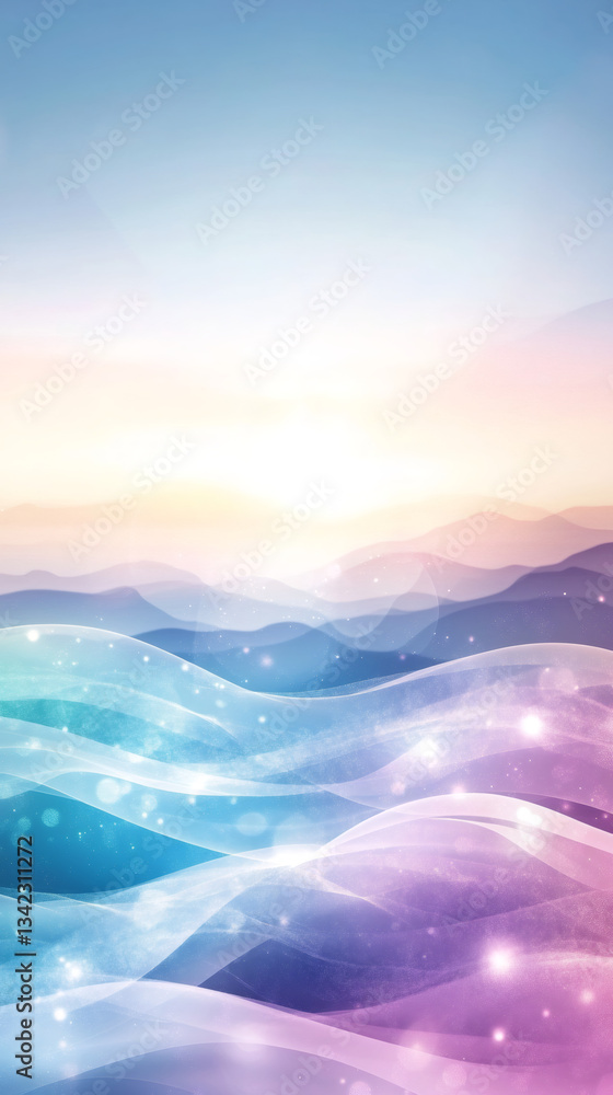 Poster pastel-toned flowing lines forming ethereal abstract landscape, lending soft dreamlike quality to cr