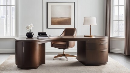Modern Office Setup with Stylish Desk and Cozy Chair Design