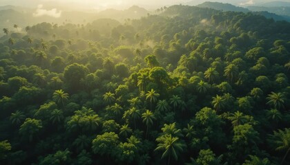 Fototapeta premium Aerial top view of green trees in forest. Green tree nature background for carbon neutrality and net zero emissions concept. Drone view of green tree captures CO2 to Sustainable green environment.