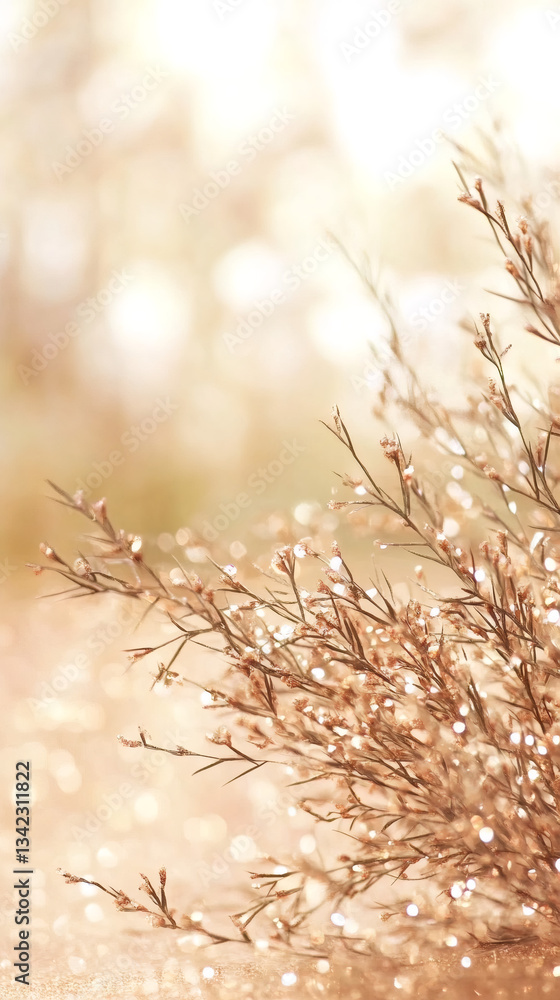 Aufkleber delicate plant with water drops reflecting golden bokeh lights creating a beautiful and elegant back