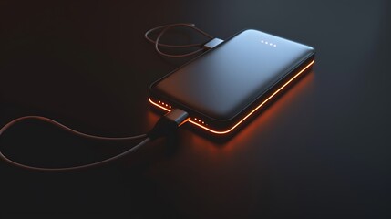 A high-quality 4K shot of a portable charger placed on a solid black background, ultra-detailed lighting and reflections.