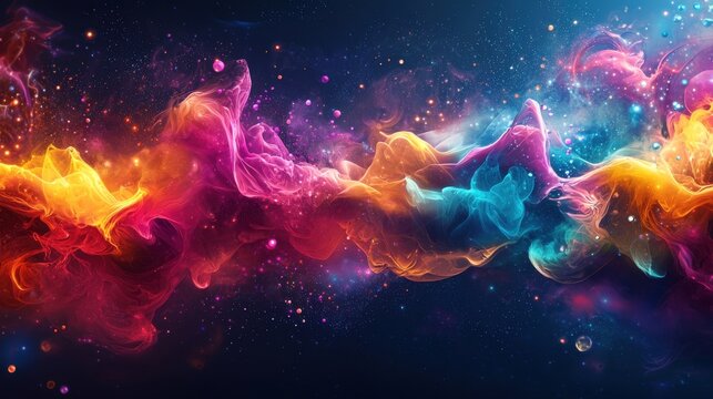Vibrant abstract chemistry background with molecular structures and colorful reactions for science concept design