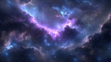 Obraz premium Beautiful Purple and Blue Nebula in Dark Space Environment. The Cosmic Clouds are Stunning. Vibrant Nebula in Cosmos. Background Image of Nebula. Nebula Background. Space Nebula. Galaxy Nebula