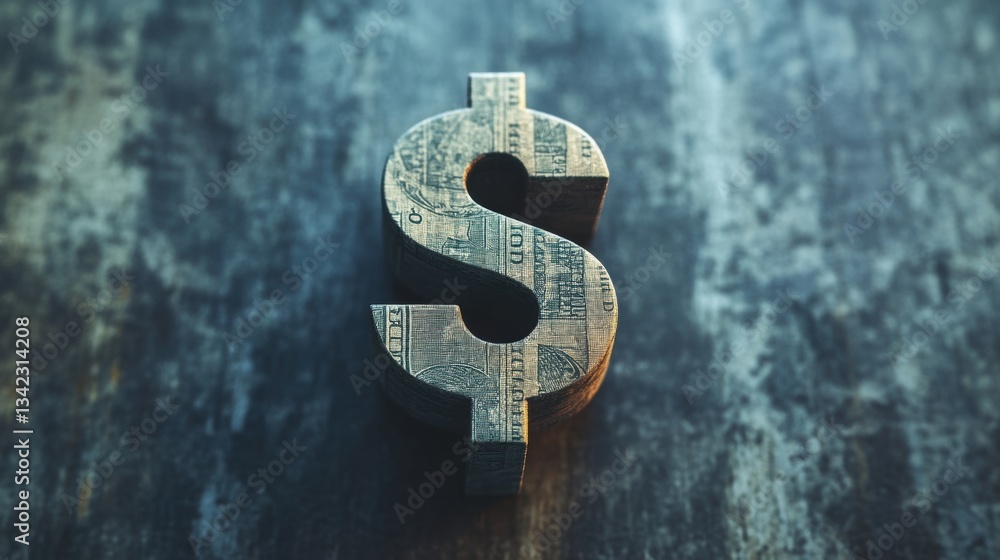 Poster dollar sign made of currency notes on a textured surface representing wealth and finance concepts