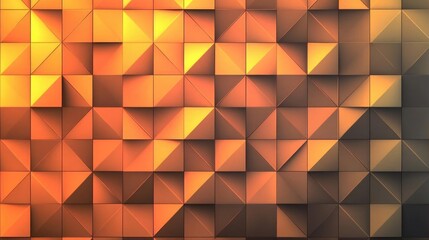 Abstract Geometric Orange Gold Background with Shiny Metallic Triangles and Squares Texture