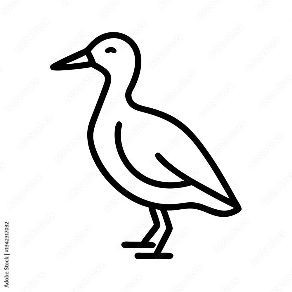 Poster a simple line drawing of a duck, standing with its beak pointed to the left. the drawing is clean an