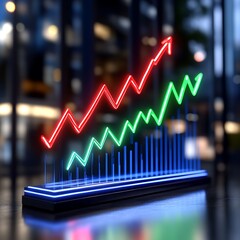 Neon Growth Charts in Modern Cityscape.