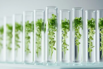 Algae cultivation in test tubes for biofuel research in a laboratory