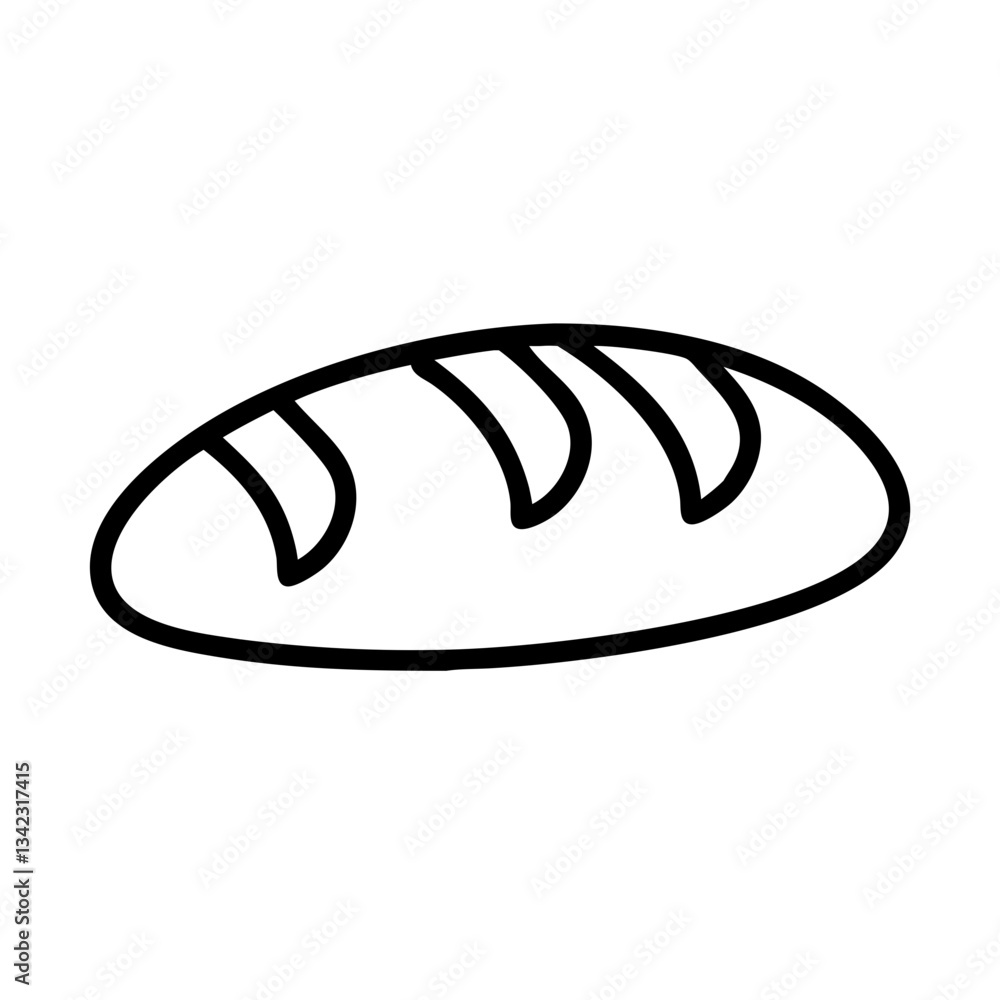 Poster an illustration of a loaf of bread with a simple line art style. the bread has a dark outline and th