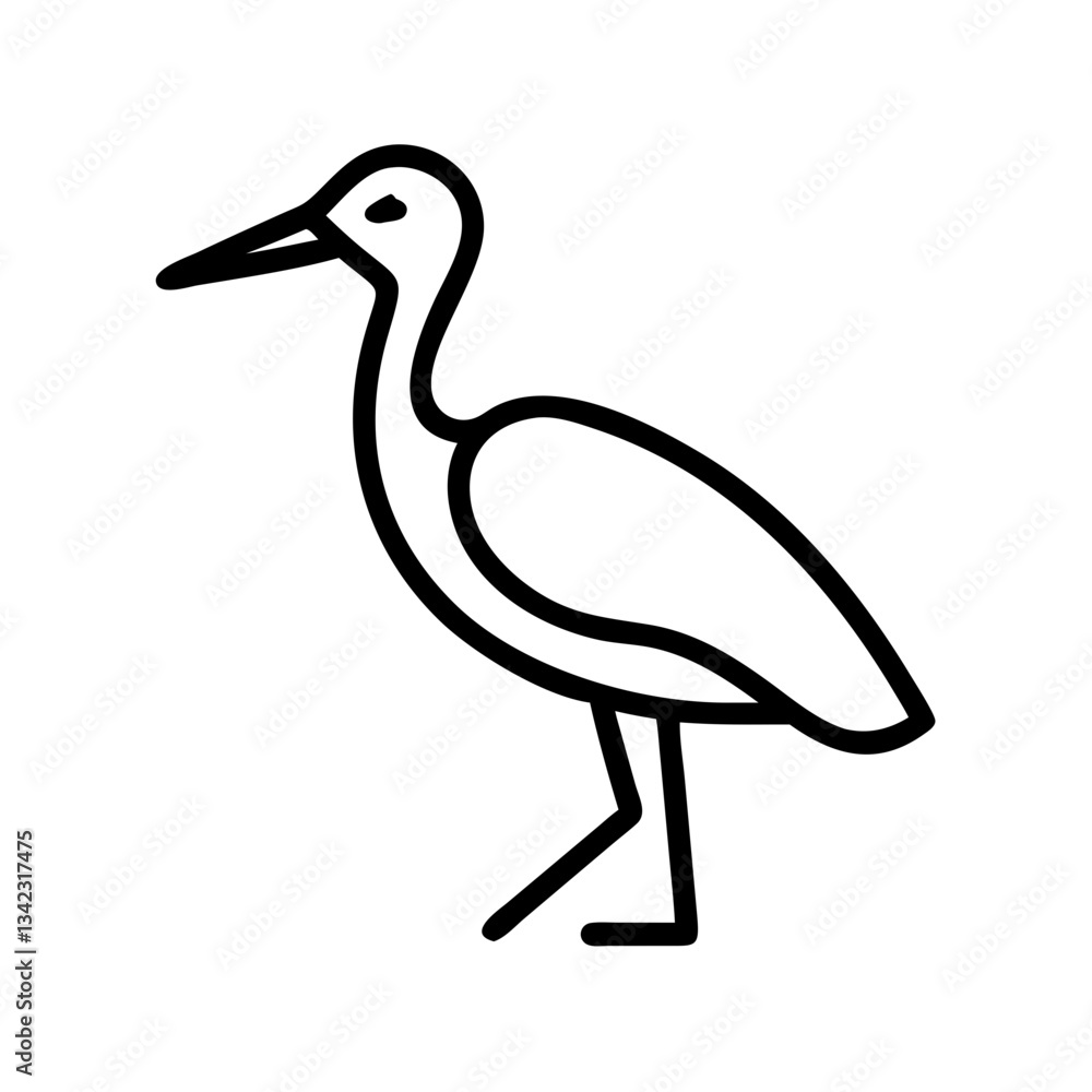 Poster a minimalist line drawing of a graceful heron with a long beak. its sleek lines and simple forms evo