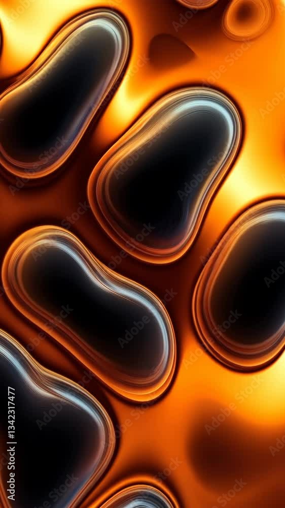 Poster abstract pattern of flowing orange and black shapes with a glossy texture