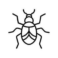 a stylized, clean line illustration of a bug, perfect for design and icon use. It showcases the bug's body, legs, and antennae