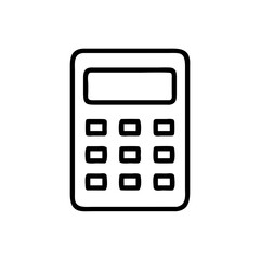 a black and white outline of a calculator on a light backdrop vector icon illustration