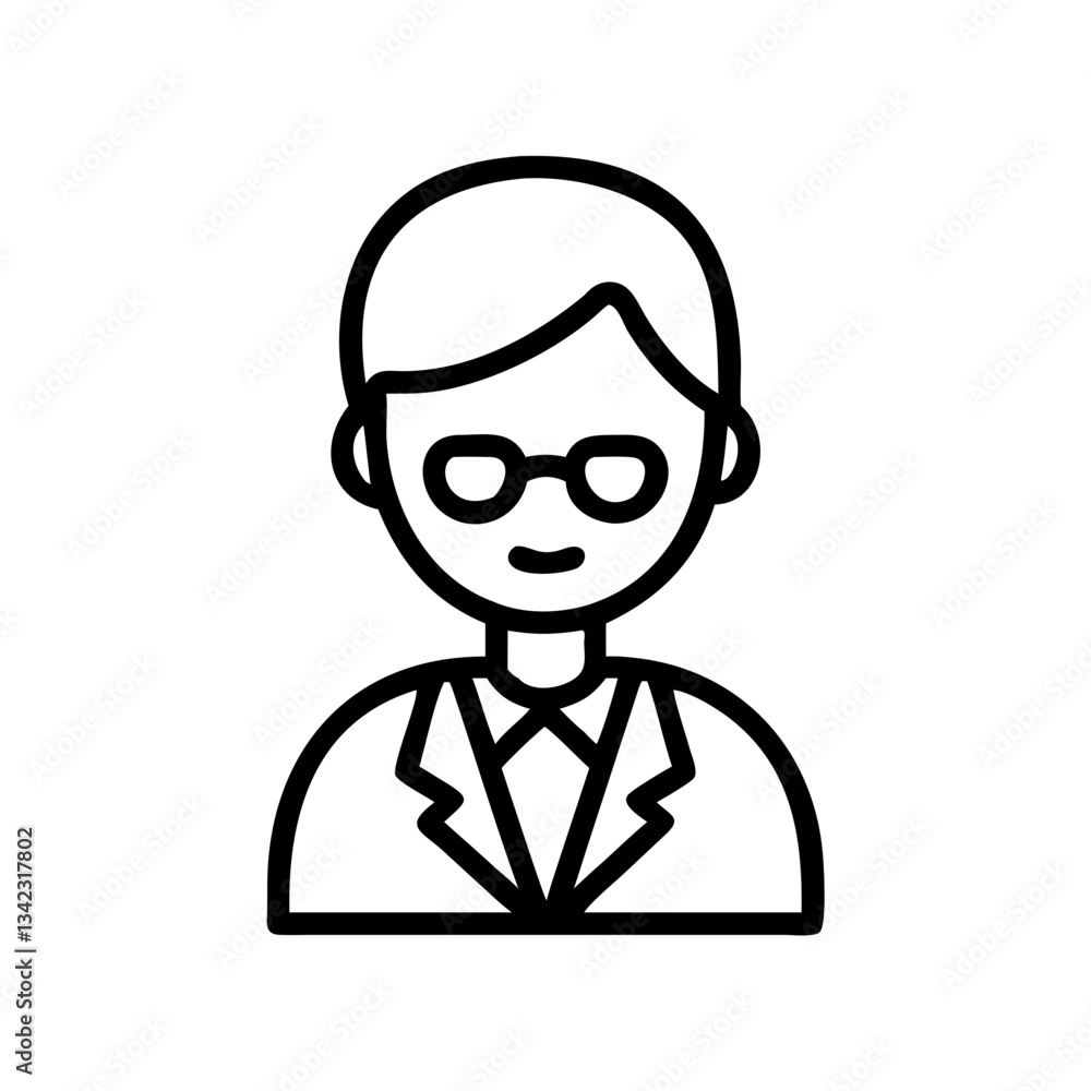 Poster a smart man with eyeglasses is shown in a simple icon image, looking directly at the viewer vector i