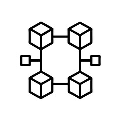 black line art of a blockchain with cubes, which can be used as a technology icon. The illustration captures a sense of innovation and connectivity