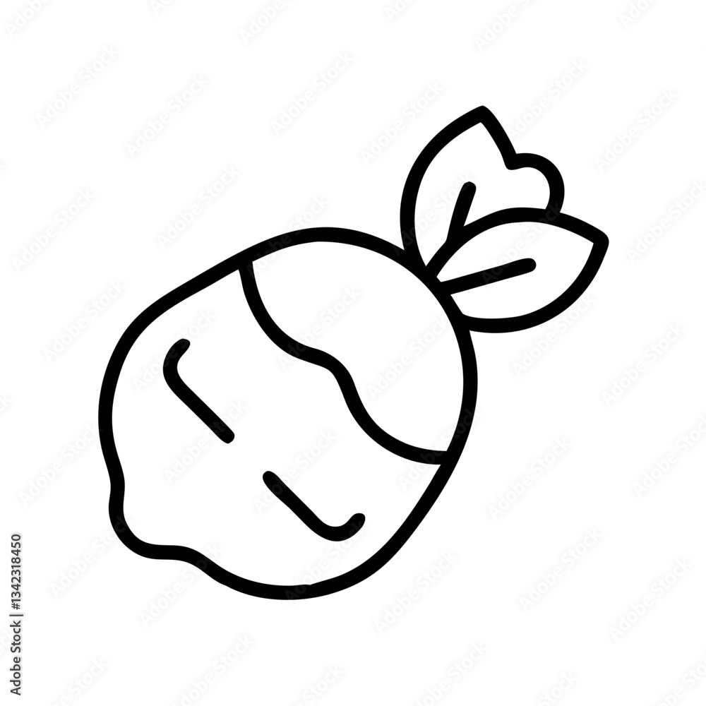 Poster a monochrome image of a charming radish, with intricate details in a minimalist style, making it ide