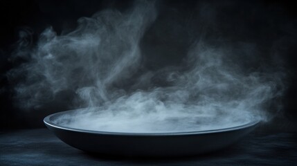 Mystical Steam Rising from a Dark Plate in a Dim Setting