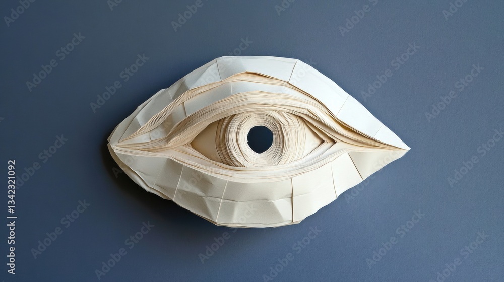 Poster intricate paper art creation of an eye design highlighting creativity and imagination in modern arti