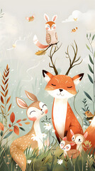 Fototapeta premium Whimsical Animal Kingdom: A Vibrant Vector Art Depiction of Forest Creatures