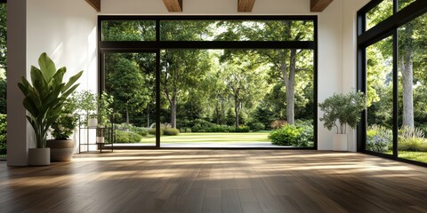 Bright and Serene Room With Natural Light and Wooden Floors Generative AI