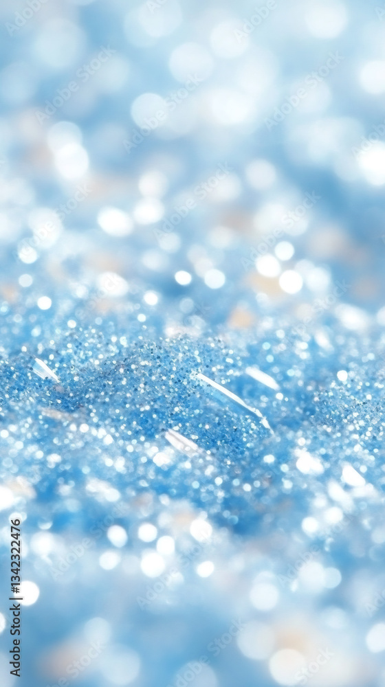 Poster shimmering blue glitter generating festive bokeh effect for celebratory graphic elements