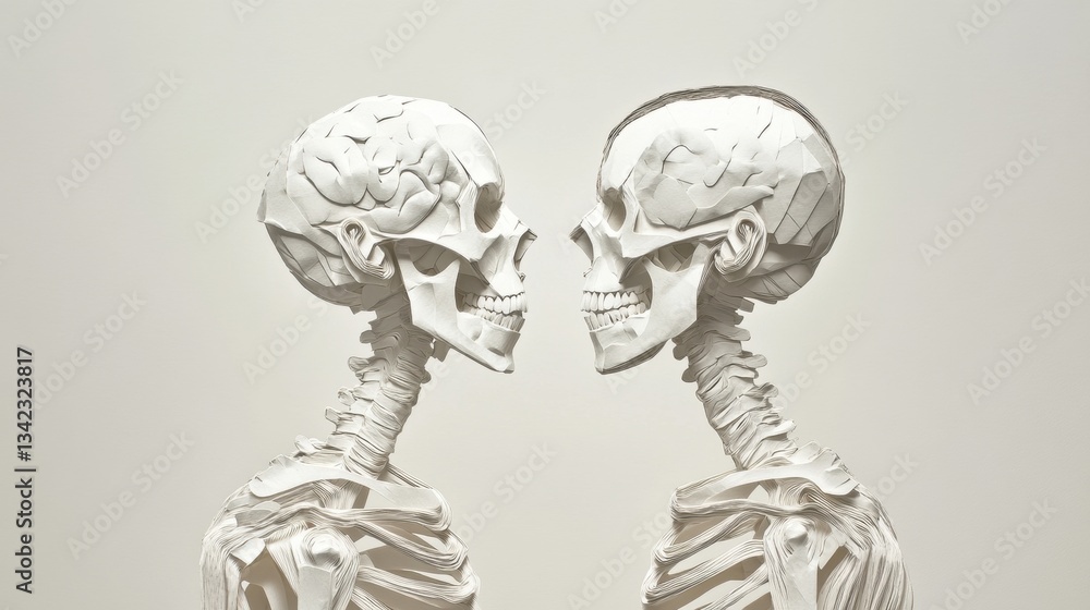 Aufkleber detailed artistic representation of two interlocking human skeletons emphasizing anatomy and form in
