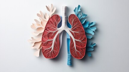 Artistic Paper Craft Representation of Lungs with Intricate Vascular Detail and Colorful Background Elements for Educational Use