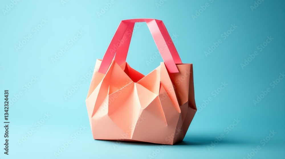 Poster modern paper bag design with unique texture and vibrant colors against a solid blue background for c
