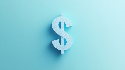 Obraz premium Abstract representation of a 3D dollar sign in pastel blue color showcasing finance, economy, and wealth concepts on a smooth gradient background