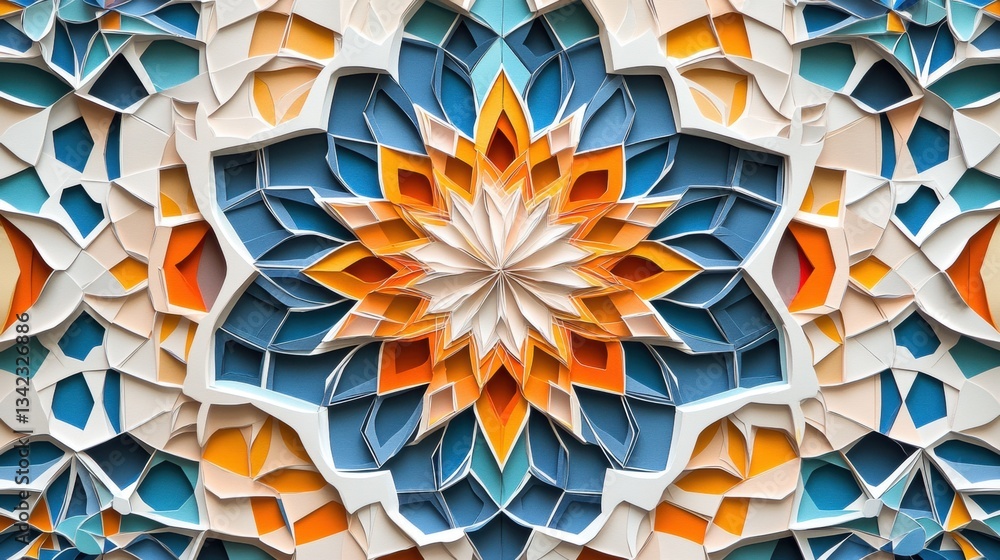Poster intricate and colorful geometric pattern with floral elements ideal for backgrounds and decorative a