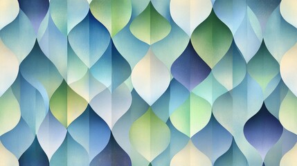 Abstract Watercolor Leaf Pattern Background Teal Blue Green Geometric Shapes