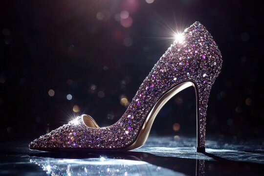 Stiletto heels adorned with sparkling crystals on a dark background for a glamorous touch