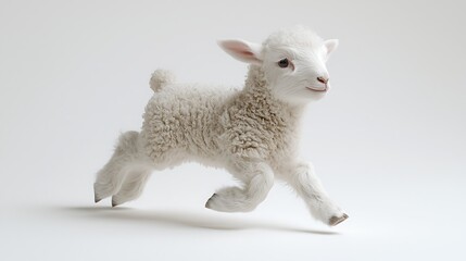 Fototapeta premium Adorable Fluffy White Lamb Leaping