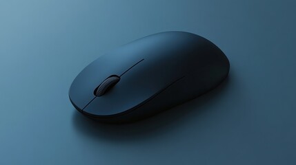 Sleek Black Computer Mouse on a Soft Blue Surface Showcasing Modern Minimalism in Office Accessories and Technology Designs
