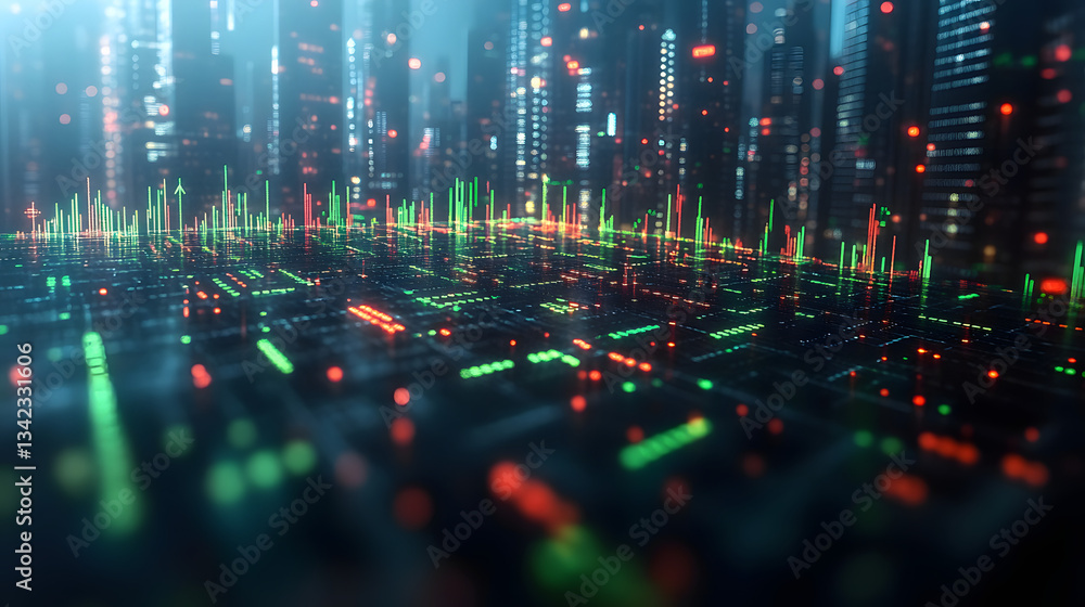Fototapete Cityscape Data Streams Flowing Dynamically